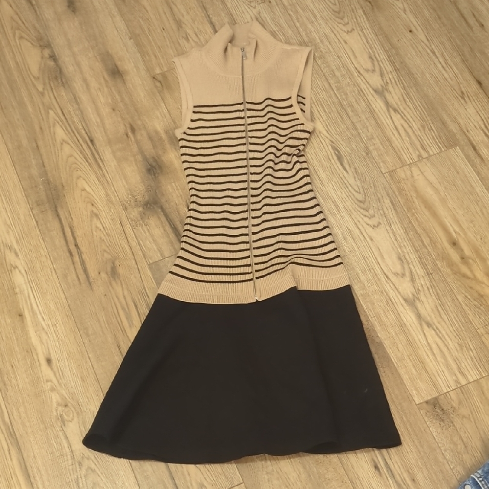 Karen Millen Beige And Black Ribbed Dress Size S
